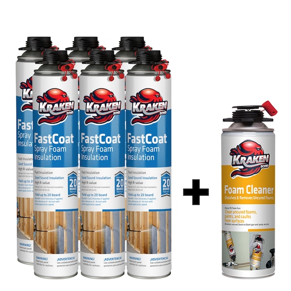 Krakenbond Krakenbond FastCoat Insulation Foam Spray, 27.1 oz, 6 Gun Use Cans, 1 Spray Foam Cleaner, 7PK 6FC1FGC - main